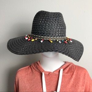 Wide Floppy Hat Black Beaded Beach Hat Sun Hat